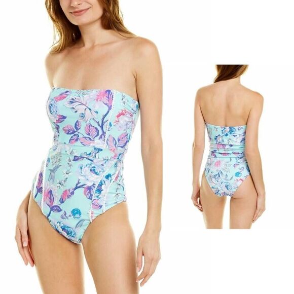 Brand New Nanette Lepore Swimwear Women’s 10 Bandeau Poppy One Piece Azalea - Picture 1 of 12
